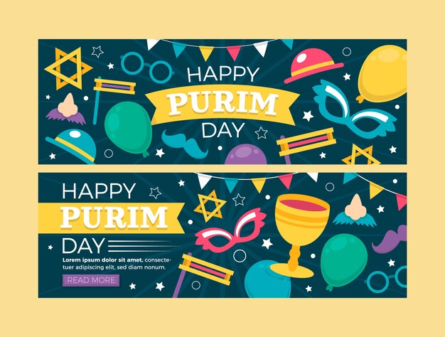 Flache horizontale purim-banner-set