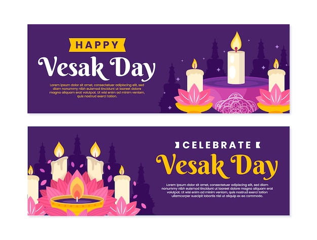 Kostenloser Vektor flache horizontale vesak-banner-packung