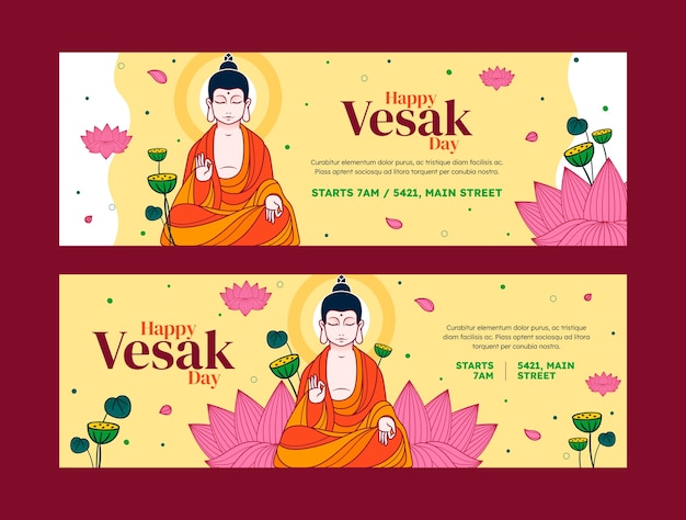 Flache horizontale vesak-banner-packung