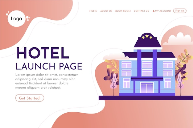 Kostenloser Vektor flache hotel-landingpage-vorlage mit abbildungen