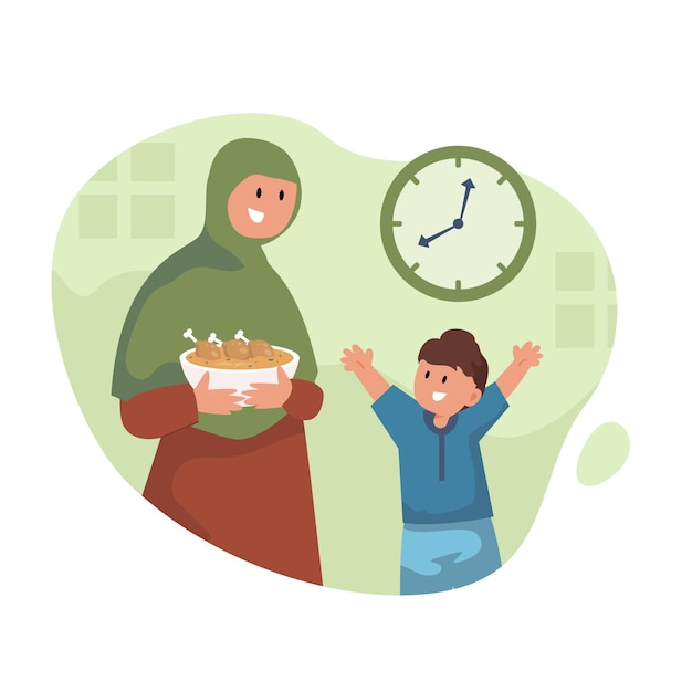 Kostenloser Vektor flache iftar illustration mit leuten