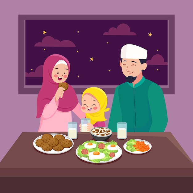 Kostenloser Vektor flache iftar-illustration
