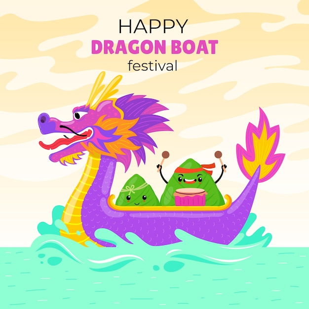 Flache illustration für chinesische drachenbootfestfeier