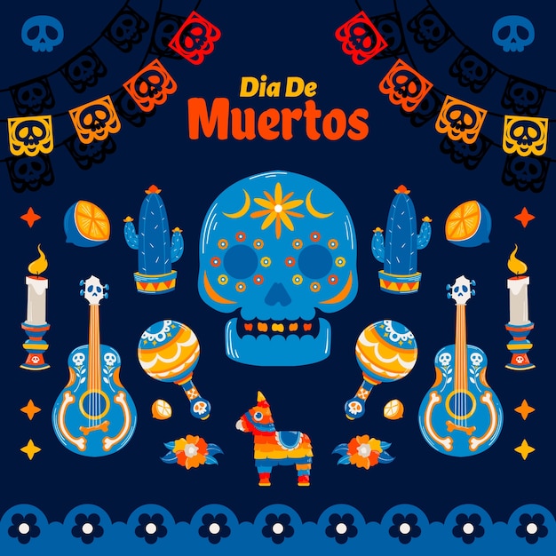 Flache illustration für dia de muertos-feier