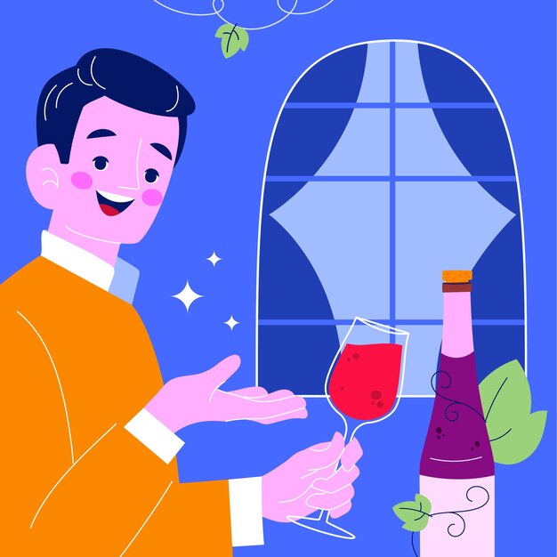Flache Illustration für die Feier des französischen Weinfestivals Beaujolais Nouveau