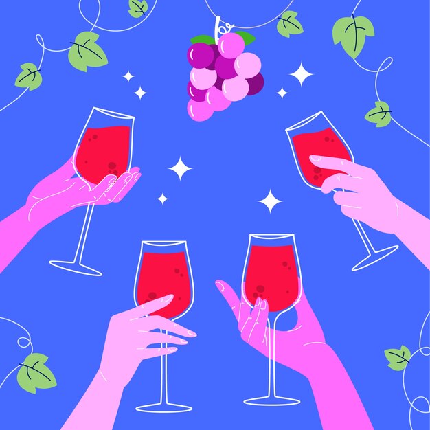 Flache Illustration für die Feier des französischen Weinfestivals Beaujolais Nouveau