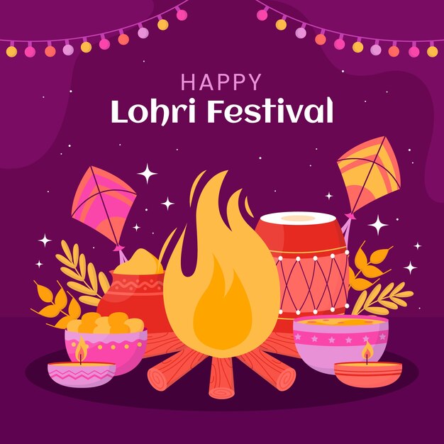 Kostenloser Vektor flache illustration für die feier des lohri-festivals