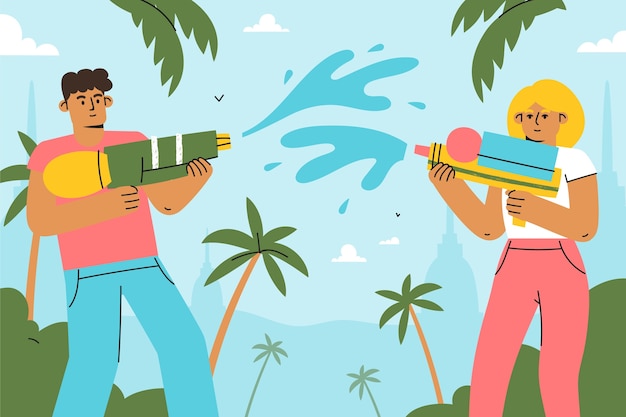 Kostenloser Vektor flache illustration für die feier des songkran-wasserfestes