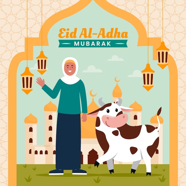 Kostenloser Vektor flache illustration für die islamische eid al-adha-feier