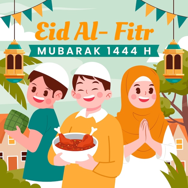 Flache illustration für die islamische eid al-fitr-feier