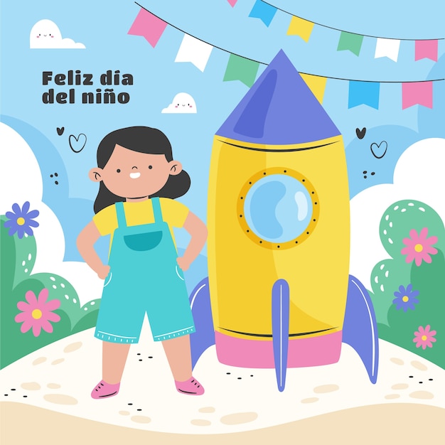 Flache illustration für die kindertagsfeier auf spanisch