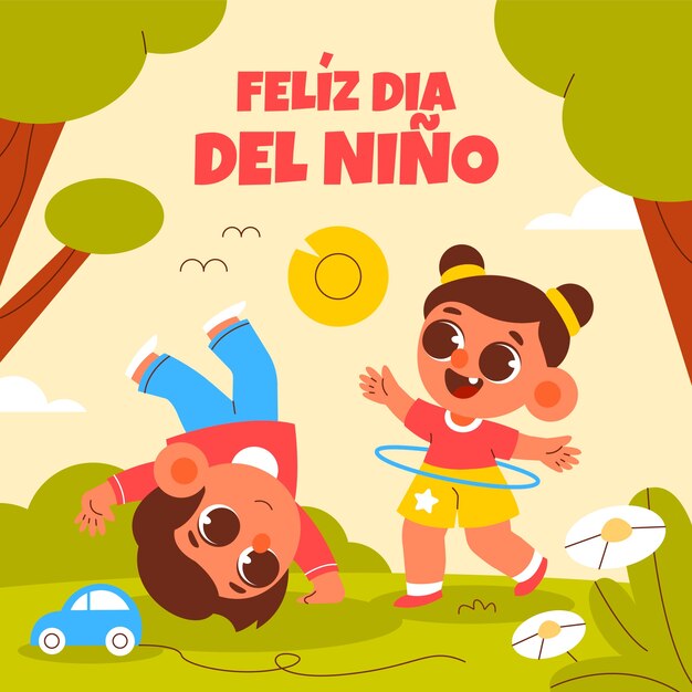 Flache Illustration für die Kindertagsfeier auf Spanisch
