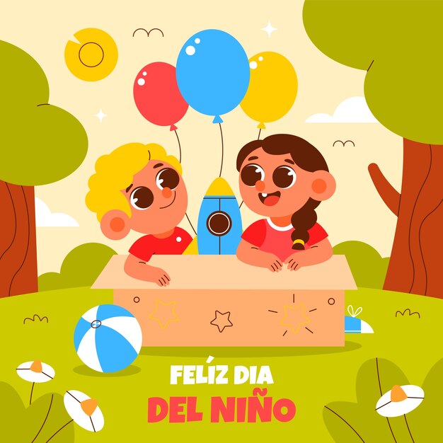Flache Illustration für die Kindertagsfeier auf Spanisch