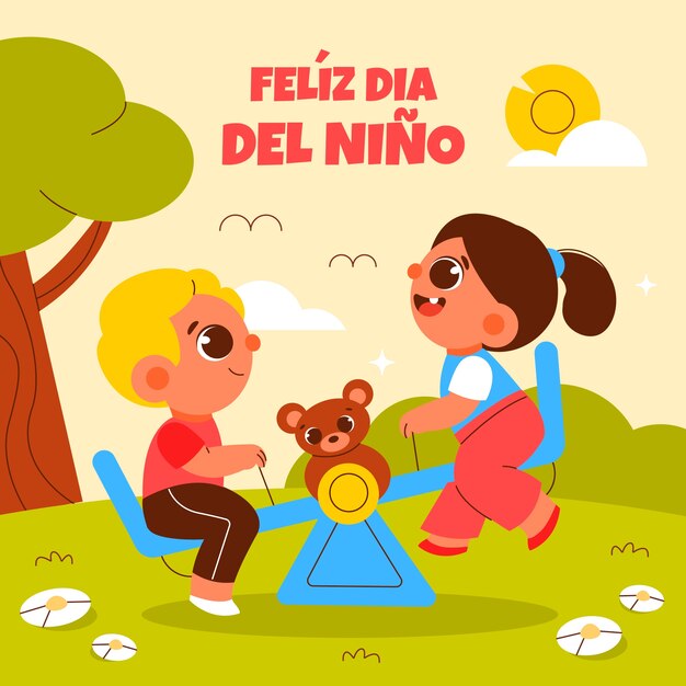 Flache Illustration für die Kindertagsfeier auf Spanisch