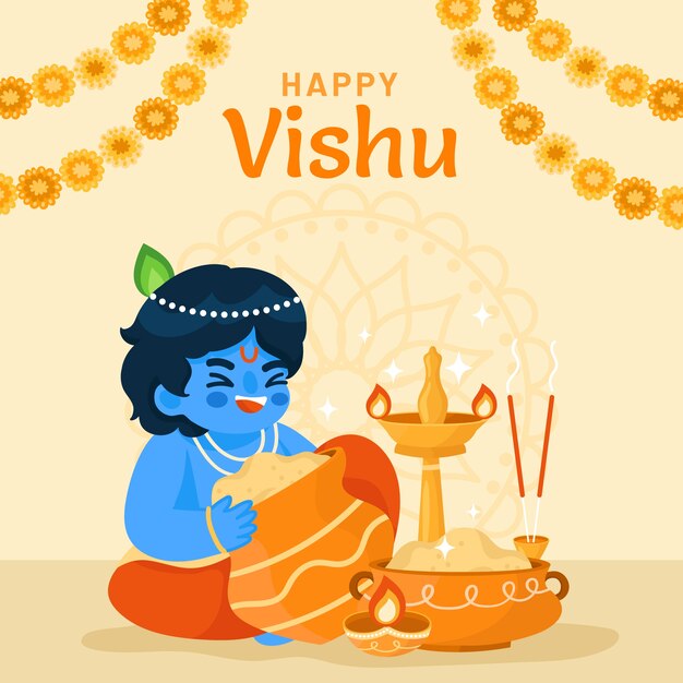 Flache Illustration für Hindu-Vishu-Festivalfeier