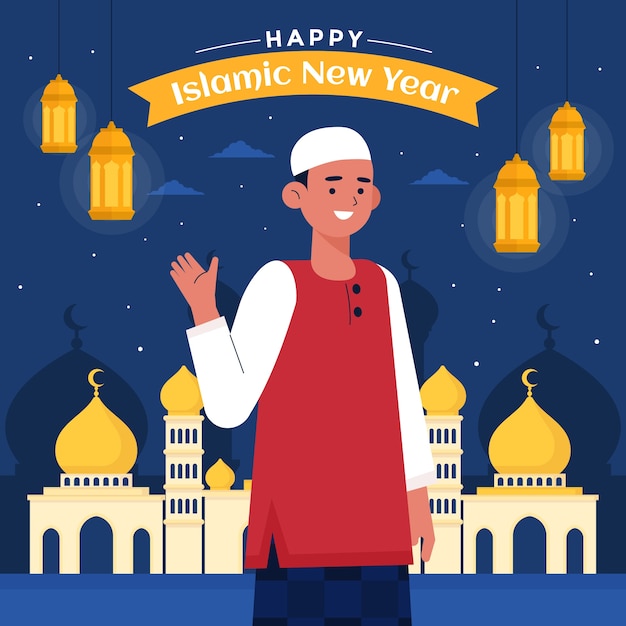 Flache illustration für islamische neujahrsfeier