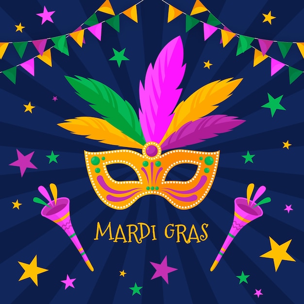 Flache illustration für mardi gras festival