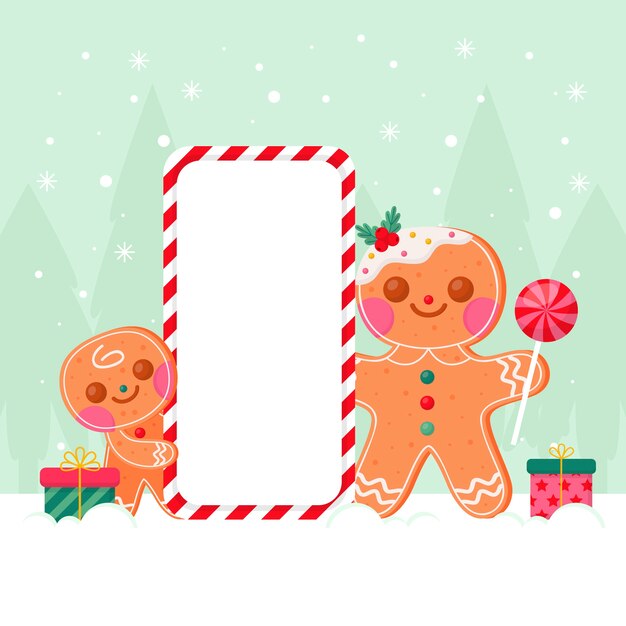 Flache Illustration von Weihnachtsfiguren, die leere Fahne halten