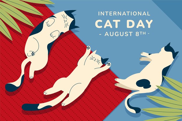 Flache Illustration zum internationalen Katzentag mit entspannenden Katzen