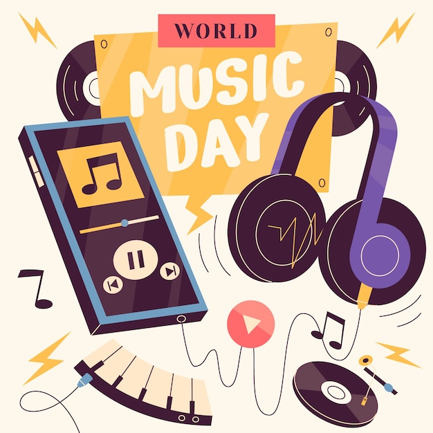 Flache Illustration zum Weltmusiktag
