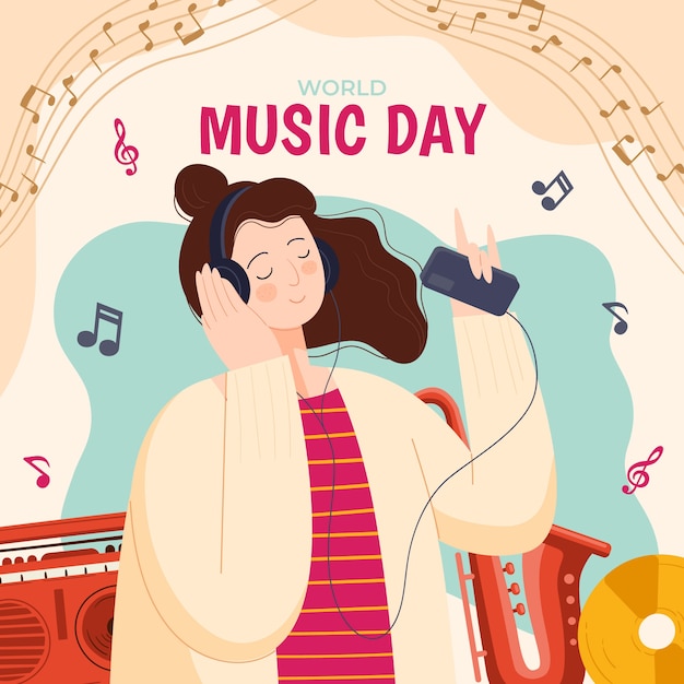 Flache Illustration zum Weltmusiktag