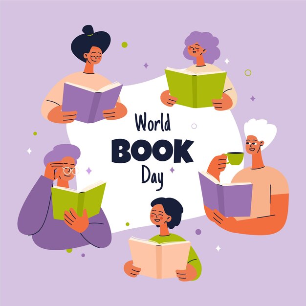 Flache Illustration zum Welttag des Buches