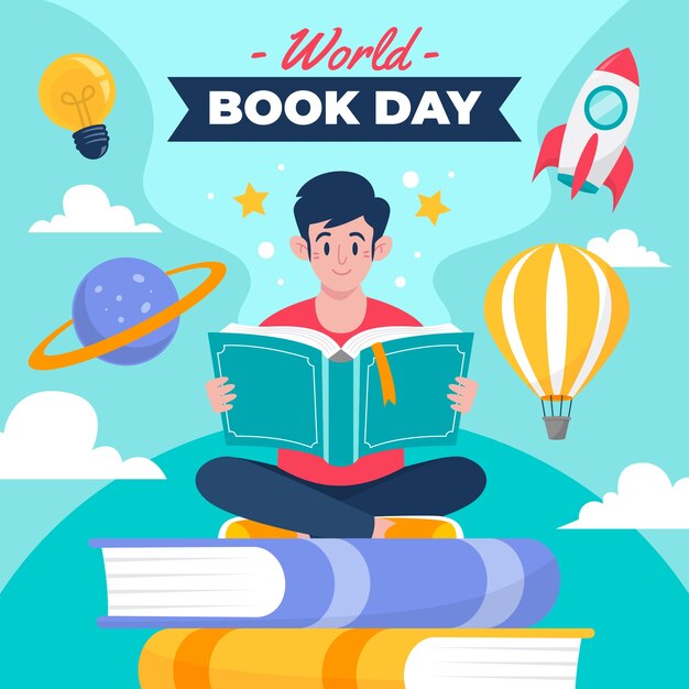 Flache Illustration zum Welttag des Buches