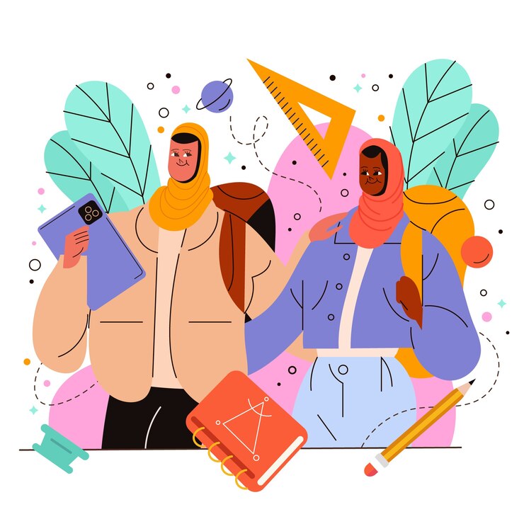 Kostenlose Vektor flache illustration zur bildung muslimischer mädchen