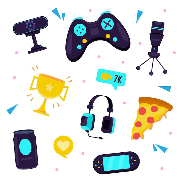 Flache illustrationsspiel-streamer-konzeptelemente