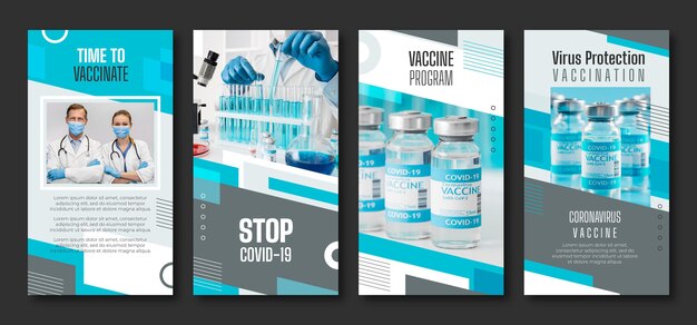 Flache Impfstoff Instagram Geschichten Sammlung mit Fotos