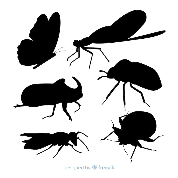 Kostenloser Vektor flache insekt silhouetten-sammlung