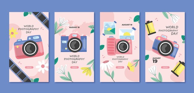 Flache Instagram-Geschichten-Sammlung für den Weltfotografietag