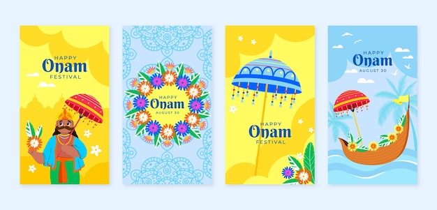 Flache Instagram-Geschichten-Sammlung für Onam-Feier