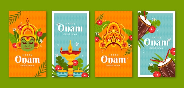 Flache Instagram-Geschichten-Sammlung für Onam-Feier