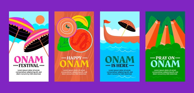 Flache Instagram-Geschichten-Sammlung für Onam-Feier