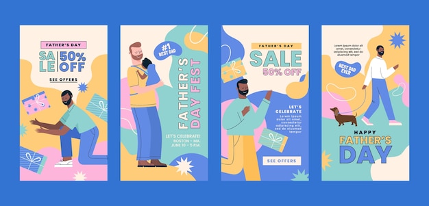 Flache Instagram-Geschichten-Sammlung zum Vatertag