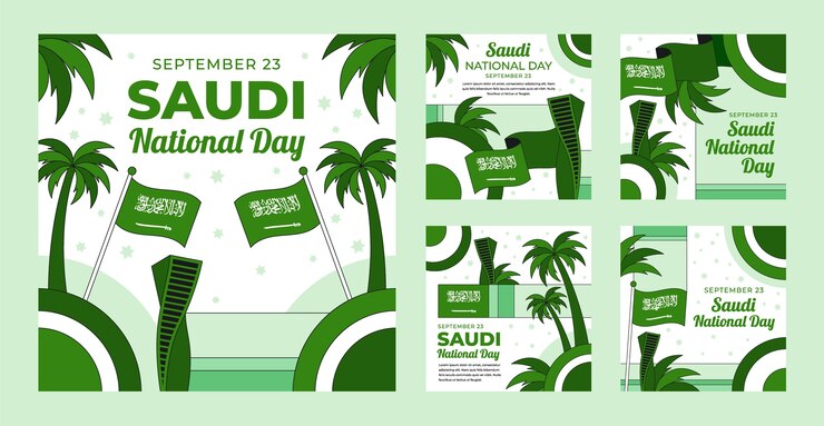Kostenlose Vektor flache instagram-posts-sammlung für den saudischen nationalfeiertag