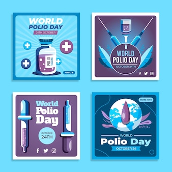 Flache instagram-posts-sammlung zum welt-polio-tag