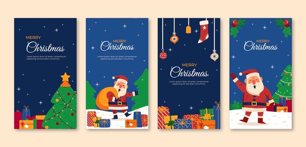 Flache Instagram-Stories-Sammlung für die Weihnachtszeit