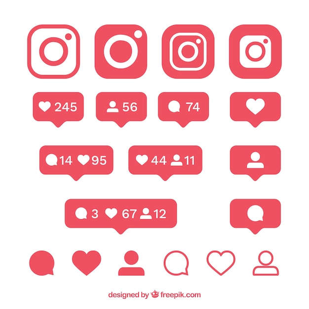 Flache Instagram-Symbole und Benachrichtigungen festgelegt