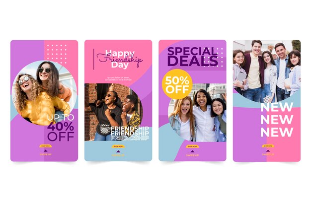 Flache internationale Freundschaftstag Instagram Geschichten Sammlung