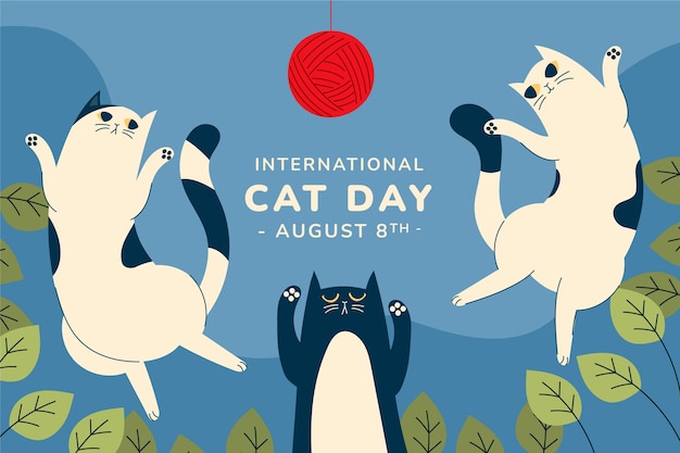 Flache internationale Katzentagesillustration mit Katzen