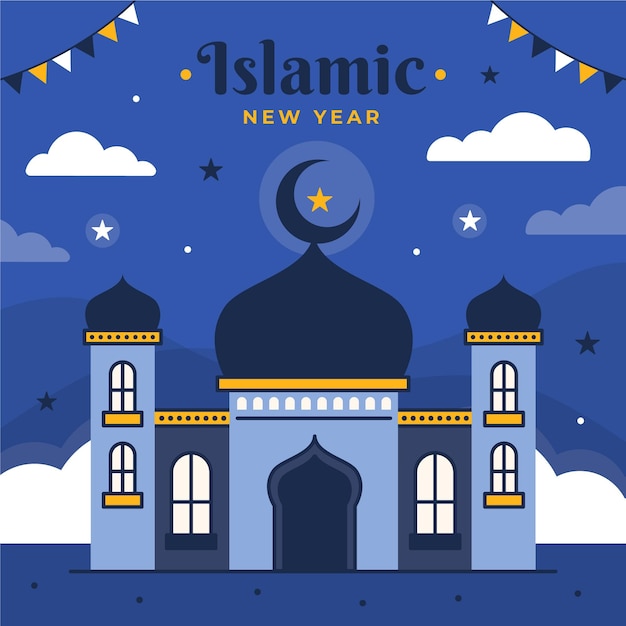 Flache islamische neujahrsillustration year