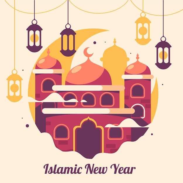 Flache islamische neujahrsillustration year