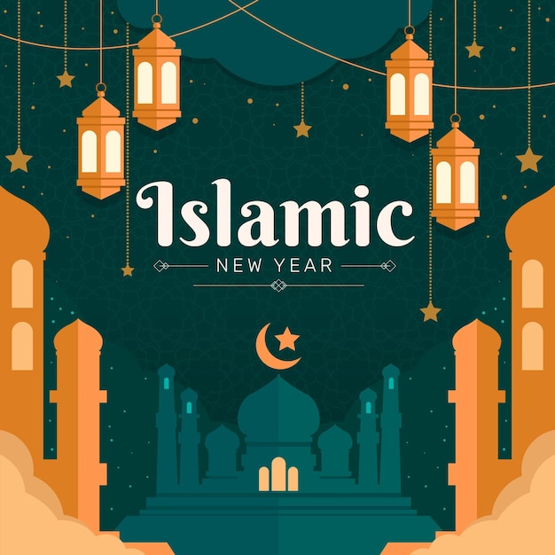Flache islamische neujahrsillustration year