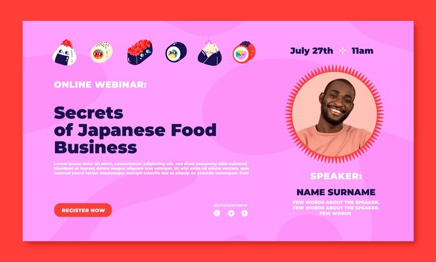 Kostenloser Vektor flache japanische restaurant-webinar-vorlage