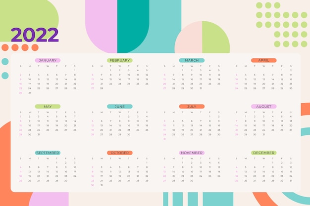 Flache kalendervorlage 2022