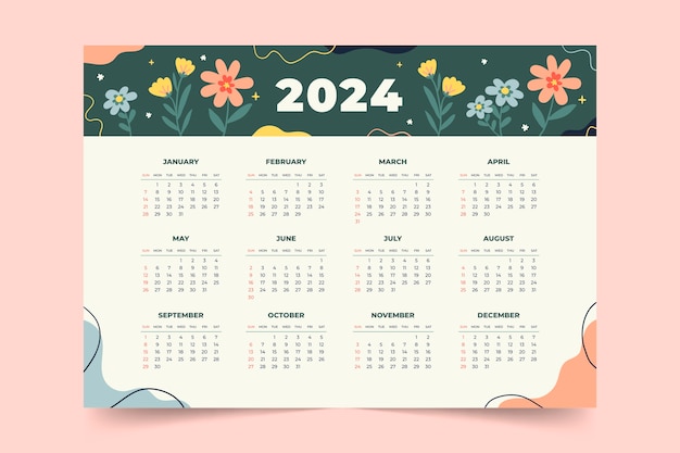 Kostenloser Vektor flache kalendervorlage 2024