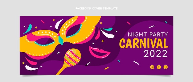 Flache Karnevals-Social-Media-Cover-Vorlage