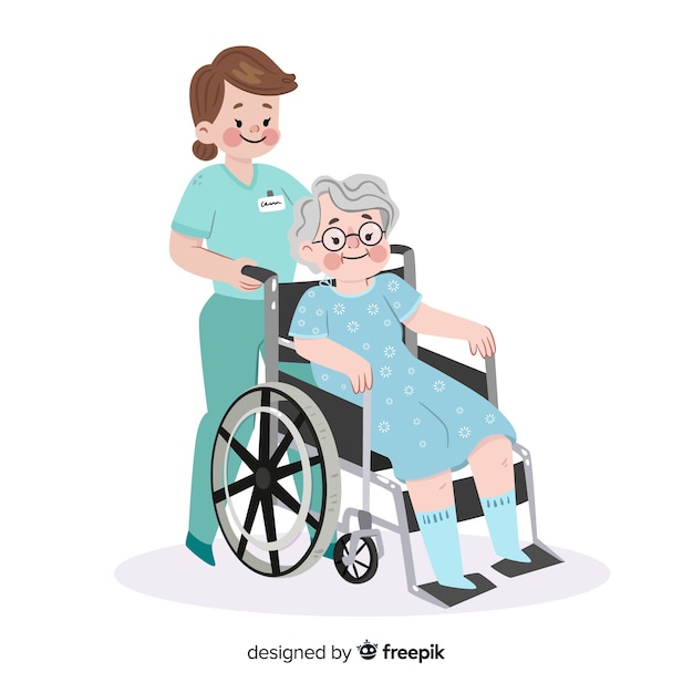Flache Krankenschwester mit Patienten